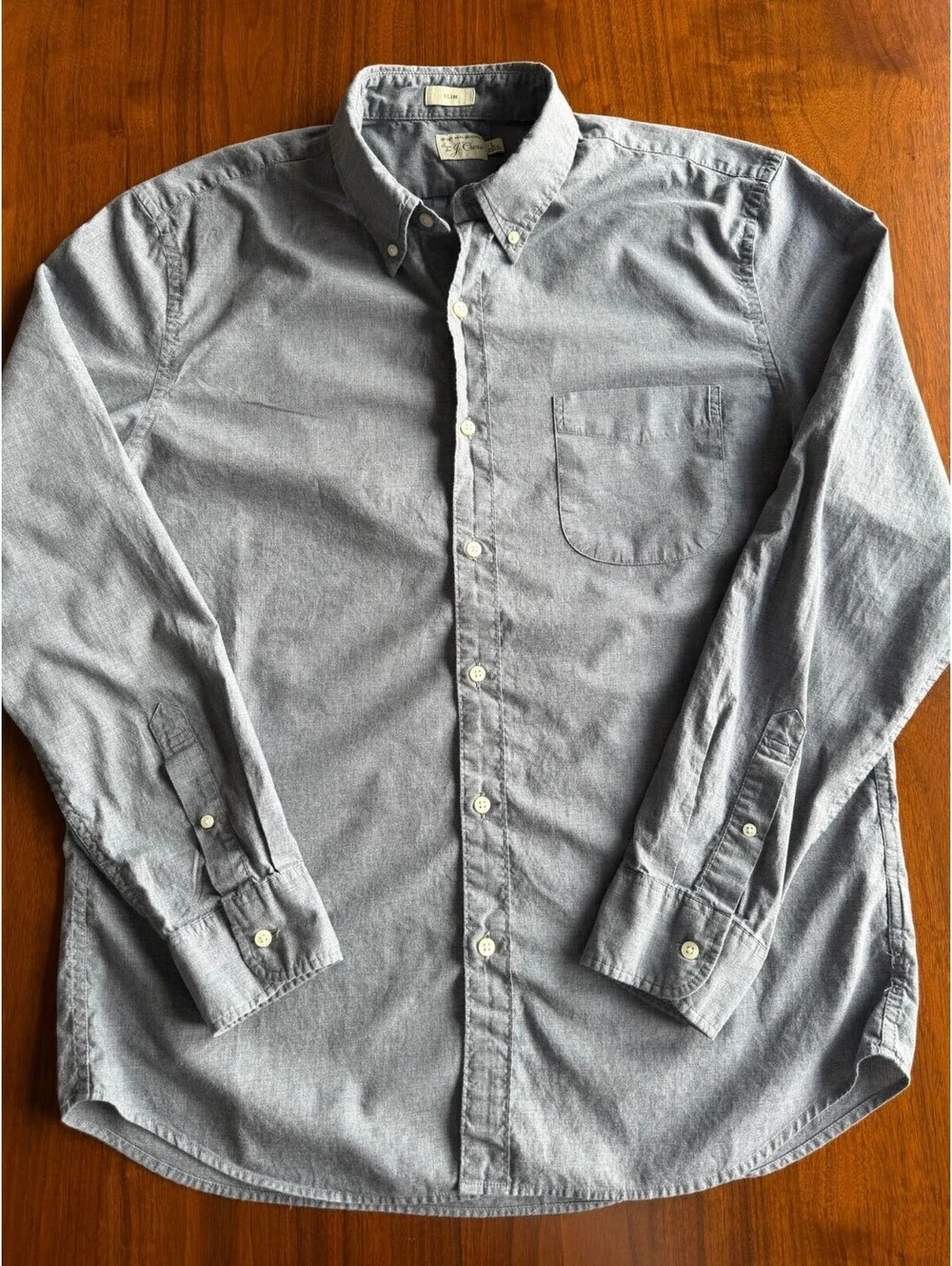 J.Crew Slim Fit Button-Down Oxford Shirt in Heathered Light Gray - Size L